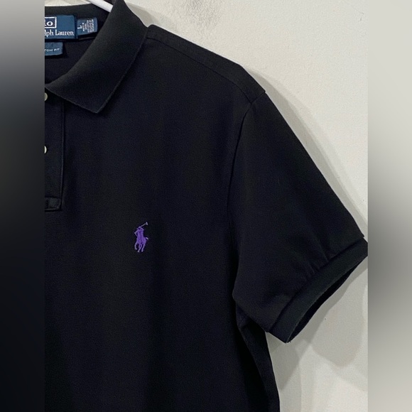 Ralph Lauren Polo Shirt Black Cotton with Lavender Pony size L - Picture 6 of 13